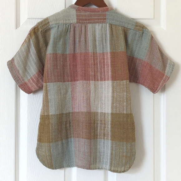 Casual Corner 70's Vintage Plaid Woven Gauze Short Dolman Sleeve V-neck Top S - Picture 9 of 10